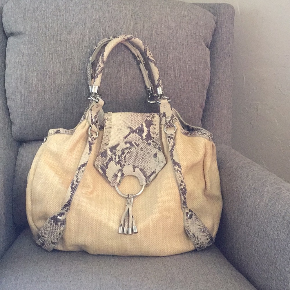 Cole Haan raffia snake skin hobo bag